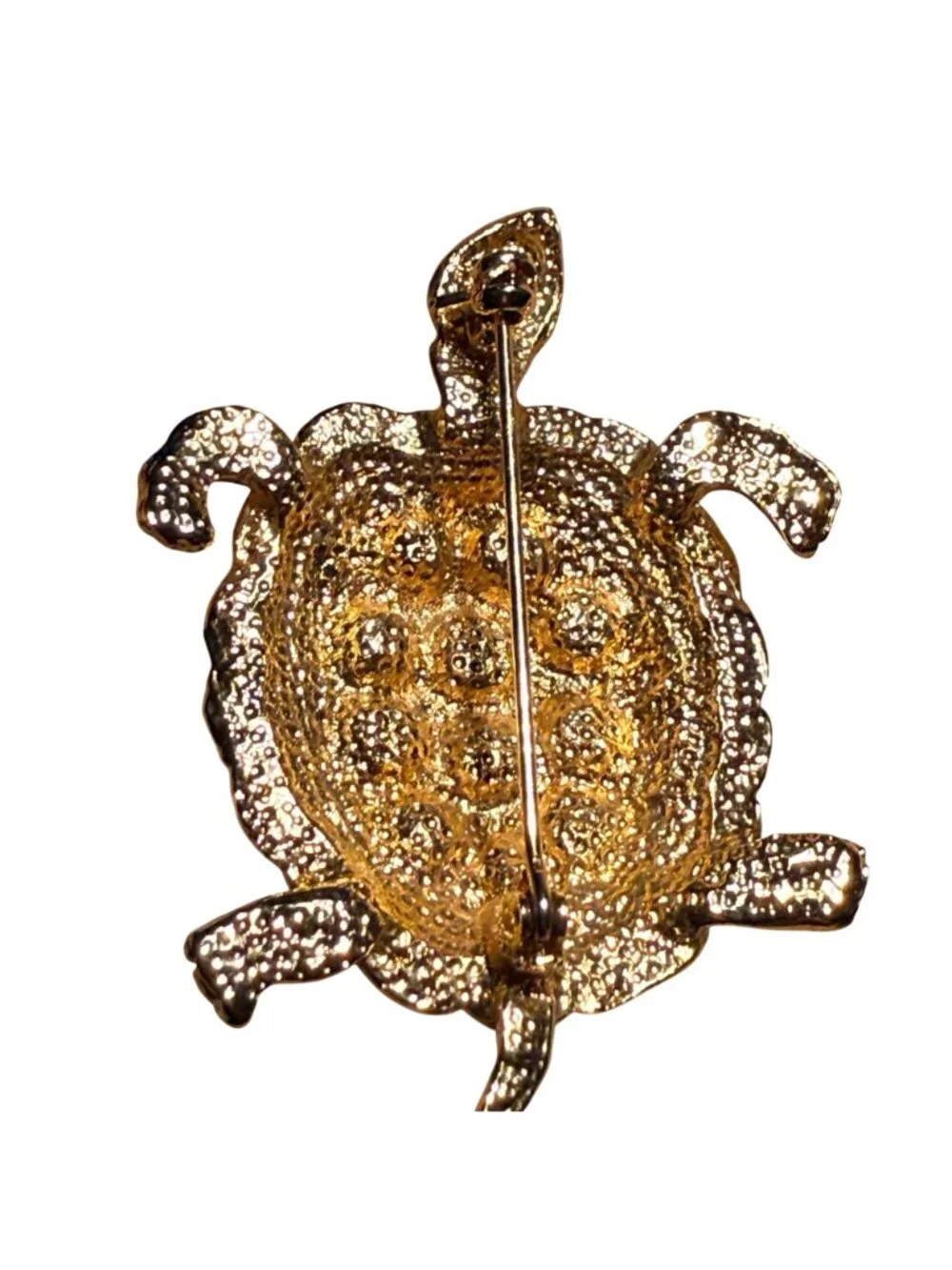 Vintage Turtle Brooch Gold Tone Sea Life Rhinestone Pin Coastal Jewelry Fashion